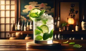 Orzeźwiające drinki z sake, z limonką i miętą, w klimatycznym barze.