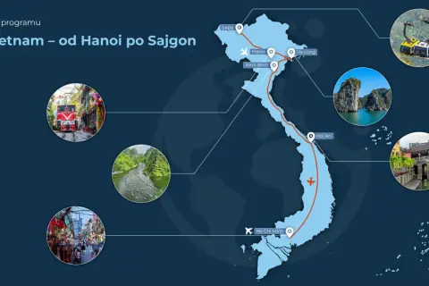 Trasa przez Wietnam w listopadzie: od Sapy po Sajgon, przez Hanoi, Ha Long, Ninh Binh i Hoi An. Widok na kolej, zatokę, rzekę i miasto.